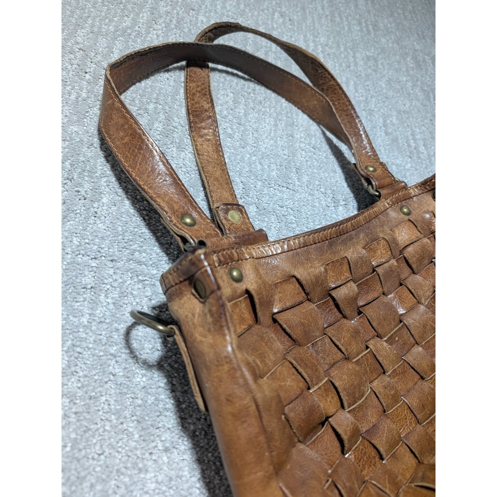 Cowboy Bag Basket Woven Leather Brown Hobo Tote Handbag Bag Purse - Picture 4 of 8